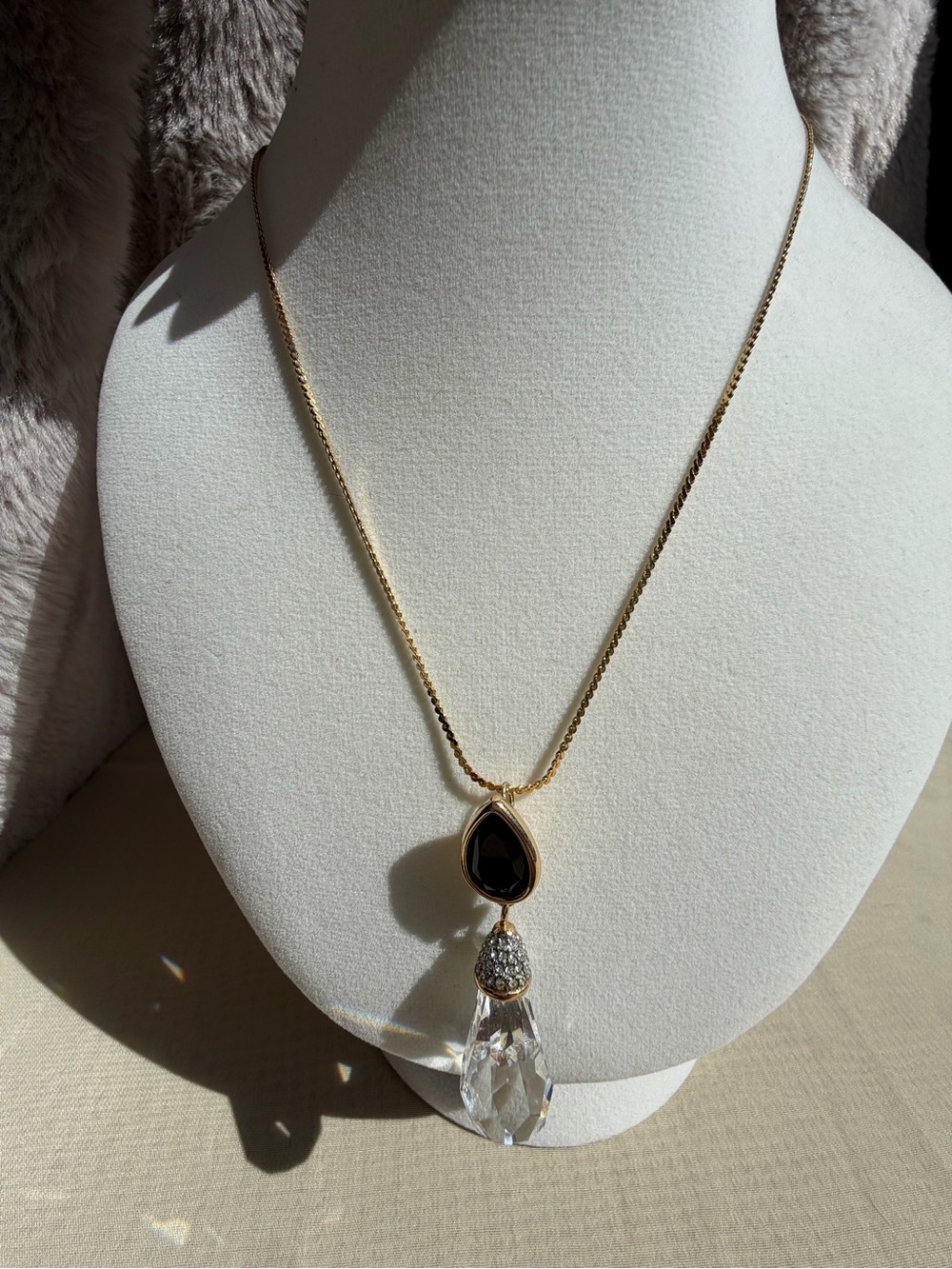 Vintage Swarovski Signed Swan Logo Gold-Tone Double Drop Briolette Crystal Penda